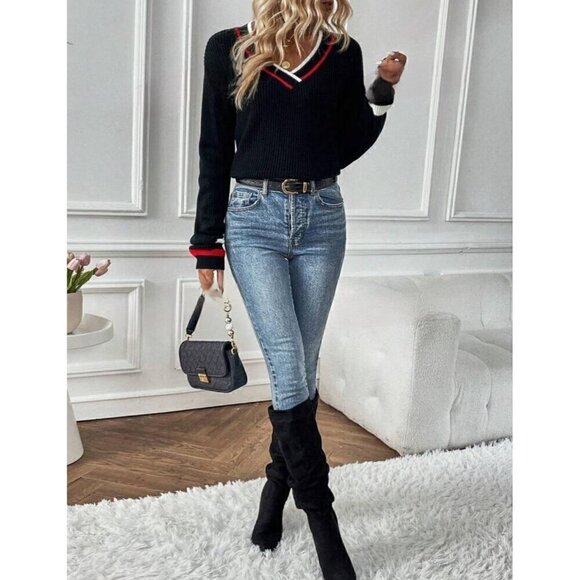 Casual Trim Drop Shoulder Cricket Sweater - Picture 4 of 4